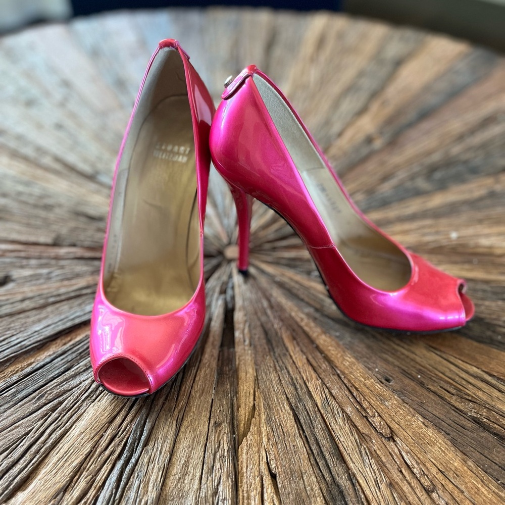 Stuart Weitzman Patent Peep-Toe Pumps in Hot Pink/Fuchsia
